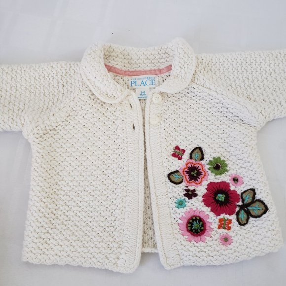 The Children's Place Knit Sweater W/Embroidered Flowers 3-6 Months - Picture 2 of 9